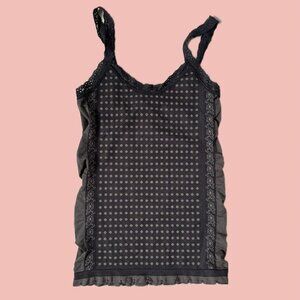 Vintage Y2K Stretch Polka Dot Cami – Lace Trim, Size S